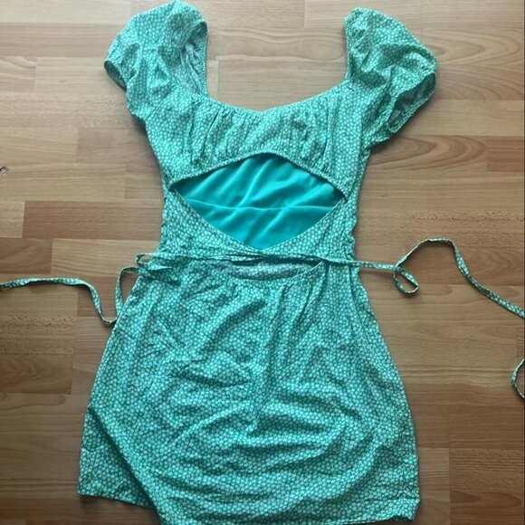 ๐ฟ Aqua Floral Coquette Babydoll Summer Dress โ Size M ๐ฟ - Picture 2 of 2